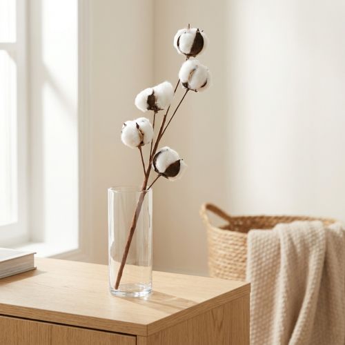 Branche décorative en coton naturel 50 cm avec 5 fleurs | Floristik24.fr