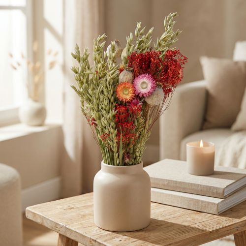 Bouquet de fleurs séchées champêtres rouge 50 cm 150 g | Floristik24.fr