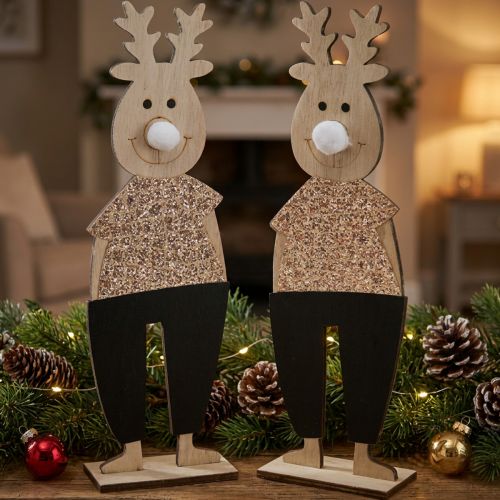 Figurines en Bois de Rênes Décoratives avec Pullover 12×6,5×45 cm (Lot de 2) | Floristik24.fr