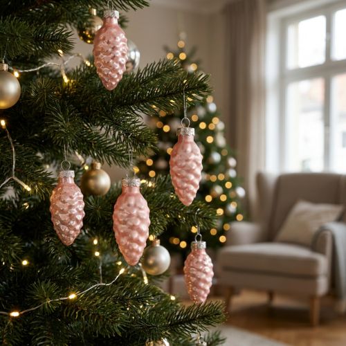 Lot de 10 décorations en verre forme de cônes roses 6,5 cm | Floristik24.fr