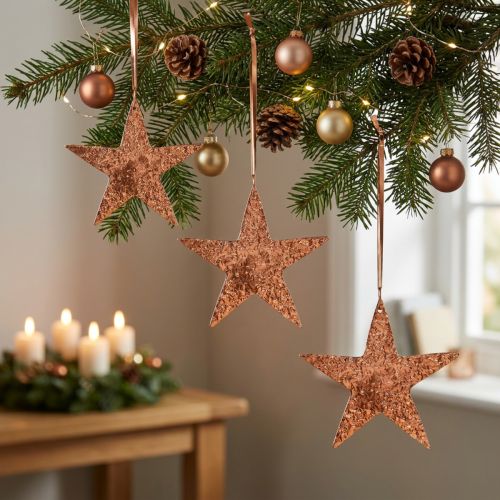 Étoiles Décoratives à Suspendre en Métal Cuivré - Lot de 3 | Floristik24.fr