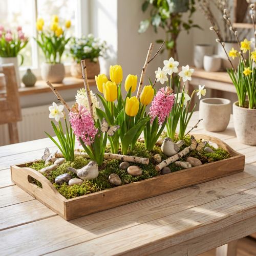 Plateau décoratif en bois, oblong, certifié FSC, finition naturelle, 58 cm x 28 cm x 6 cm | Floristik24.fr