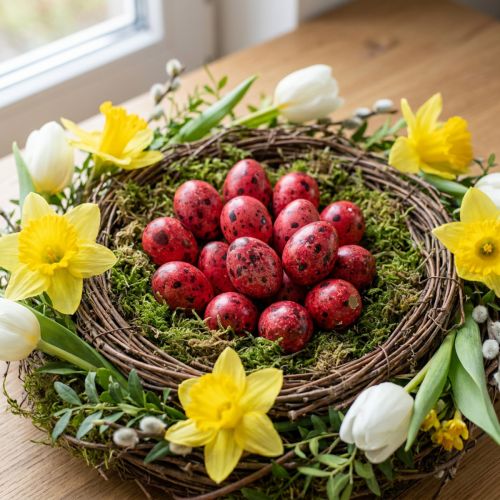 Lot de 50 œufs de caille rouges 3 cm pour décoration de Pâques | Floristik24.fr