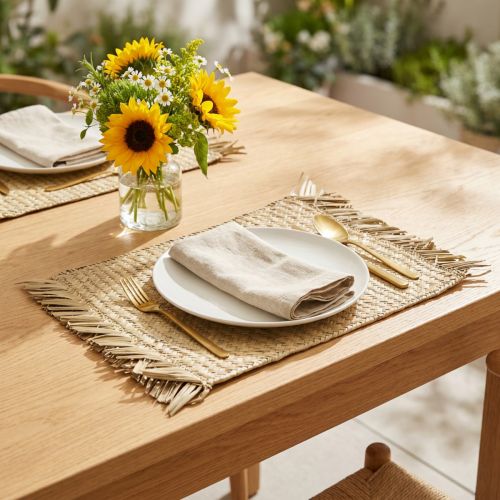 Article Tapis de table rectangulaire en fibre naturelle de jacinthe d'eau 33 × 48 cm