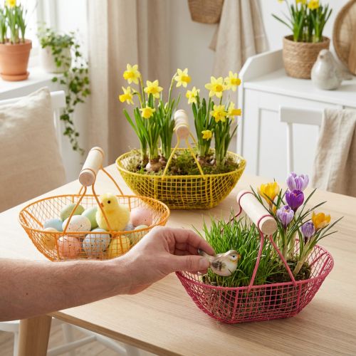 Panier en métal avec poignée en bois 17 cm – Lot de 6 | Floristik24.fr