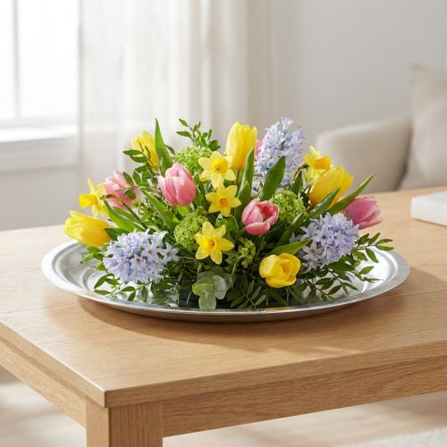 Plateau décoratif argenté en métal Ø36 cm | Floristik24.fr