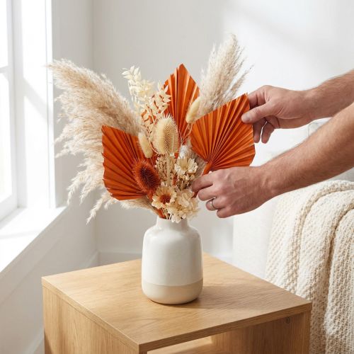 Éventails de Feuilles de Palmier Séchées Orange – Lot de 65 | Floristik24.fr