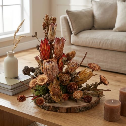 Composition florale de fleurs séchées exotiques avec cônes et Protea - 24 à 48 cm, 580 g | Floristik24.fr
