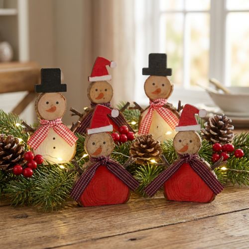 Set de 9 Figurines Décoratives Bonhommes de Neige en Bois 10 cm | Floristik24.fr
