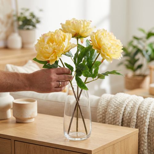 Pivoines artificielles 60 cm jaune, lot de 3 | Floristik24.fr