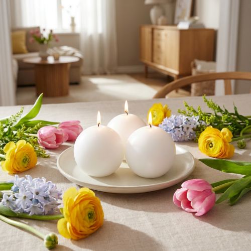 Lot de 6 bougies rondes blanches Ø 8 cm, cire colorée, 25 h de combustion | Floristik24.fr