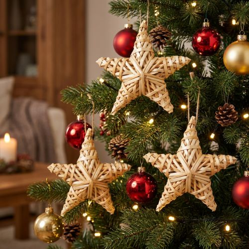 Lot de 3 étoiles décoratives en rotin pour Noël - 14,5 cm | Floristik24.fr
