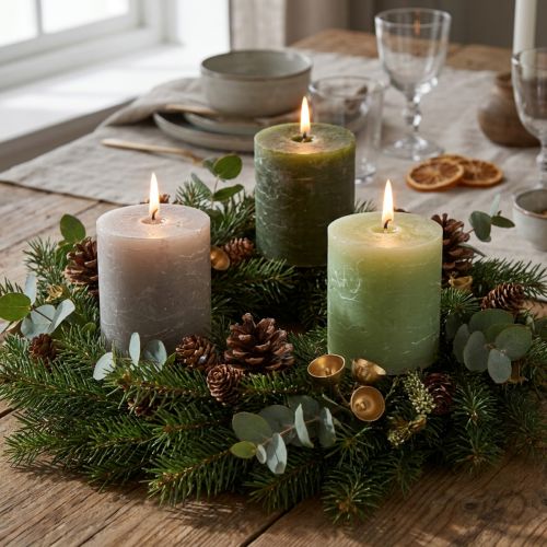 Article Set de 12 bougies cylindriques décoratives vertes 70x80 mm, pour table et bien-être