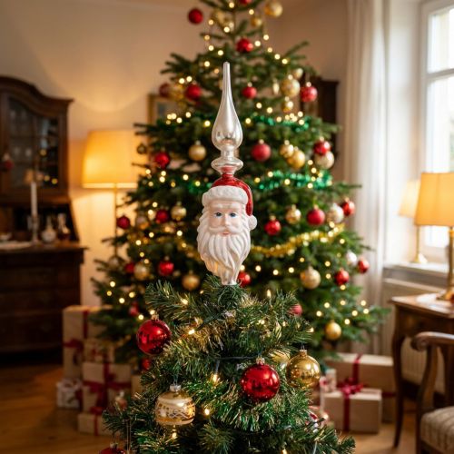 Pointe de sapin en verre Père Noël 34 cm | Floristik24.fr
