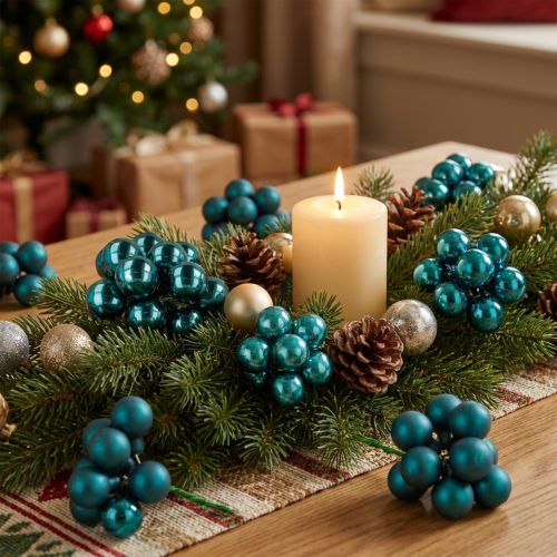 Article Boules de Noël miniatures en verre 20mm bleu opale brillant et mat avec fil 140 pièces