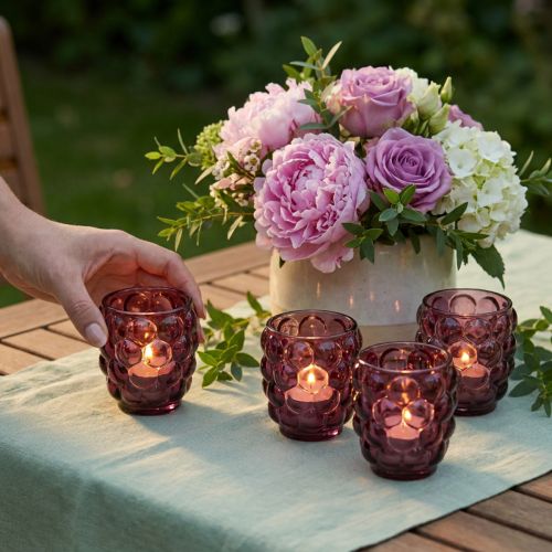 Photophore en verre rose berry Ø9cm H9,5cm lot de 4 | Floristik24.fr