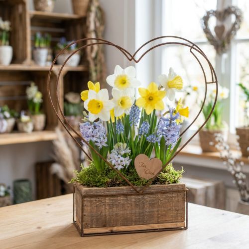 Set de 2 bacs à plantes en bois avec décoration cœur en métal effet rouille H41cm/39cm | Floristik24.fr