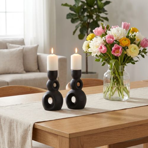 Lot de 2 bougeoirs modernes en céramique noire, 16 cm | Floristik24.fr