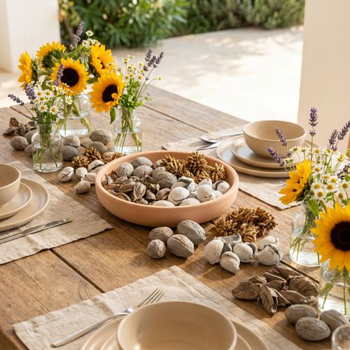Article Potpourri décoratif estival avec fruits à coques naturelles en gris