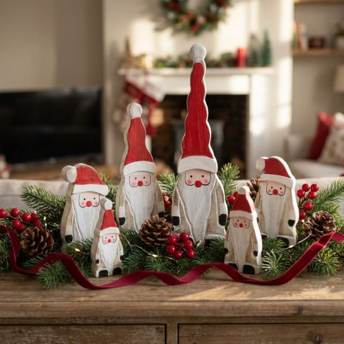 Figurines Père Noël en Bois Lot de 6 – Décoration de Table ou Maison 17 cm et 9,5 cm | Floristik24.fr