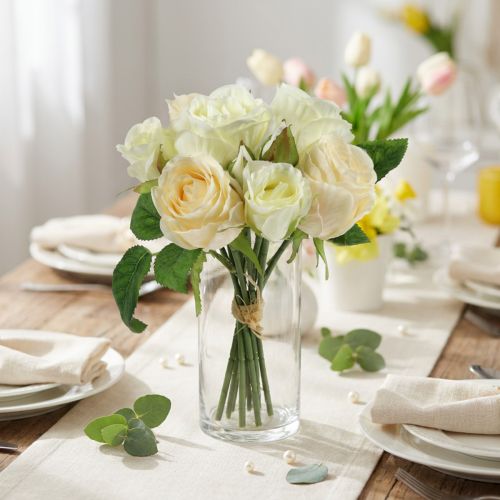 Bouquet de roses artificielles crème et abricot 26 cm | Floristik24.fr