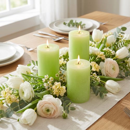 Bougies cylindriques vert lime 60×100mm, décoratives, lot de 4 | Floristik24.fr