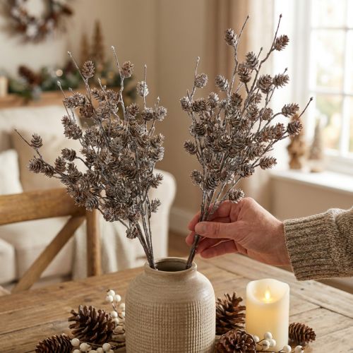 Article Branche artificielle de mélèze enneigée avec cônes, 52 cm, lot de 3
