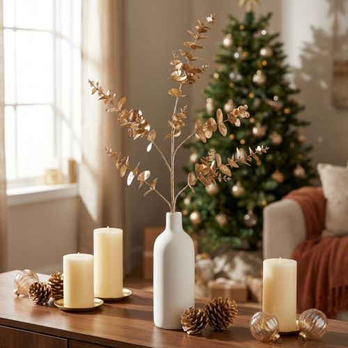 Branche d'Eucalyptus Artificielle Métallique Champagne 105 cm | Floristik24.fr