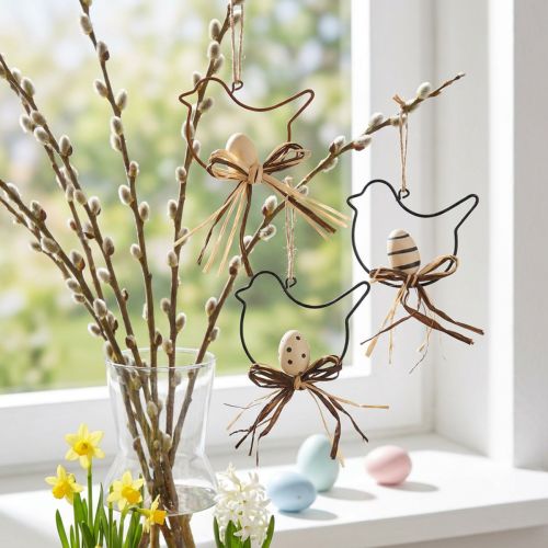 Décorations à Suspendre Oiseaux en Métal avec Œufs et Nœuds – Lot de 6 | Floristik24.fr