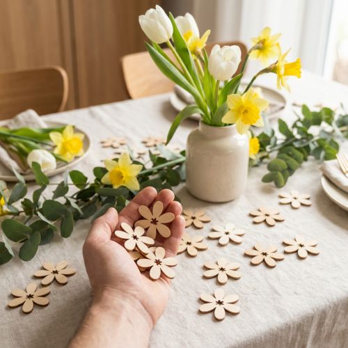 Fleurs en bois décoratives - Orange, Rose et Blanc - 72 pièces | Floristik24.fr
