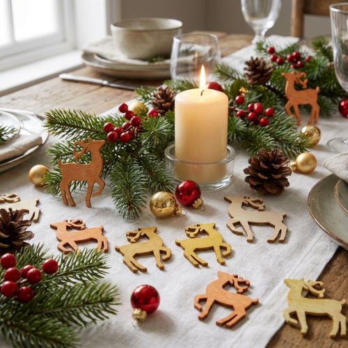 Décoration en bois en forme de cerfs – 72 pièces, 4 × 3 cm, couleurs naturelles | Floristik24.fr