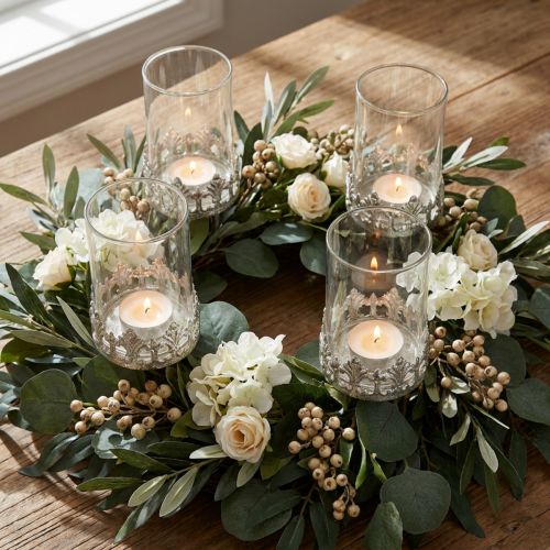 Photophore Verre à bougie et piquets Argent Ø5,5cm H8cm 4pcs | Floristik24.fr