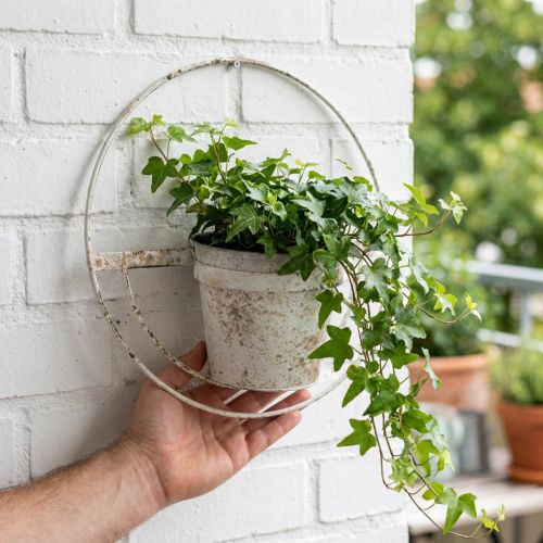 Blumentopf mural en métal style Shabby Chic avec cadre rond blanc Ø37 cm | Floristik24.fr