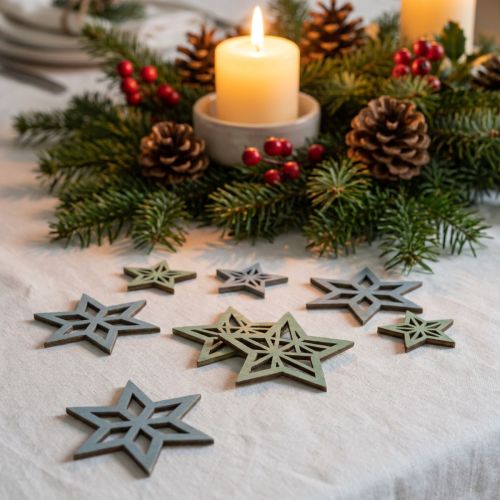 Étoiles décoratives en bois bleu et vert – Lot de 36 – 4 cm | Floristik24.fr
