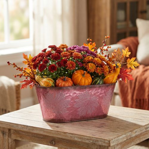 Coupe décorative en métal rouge avec motif de feuilles, 38 cm | Floristik24.fr