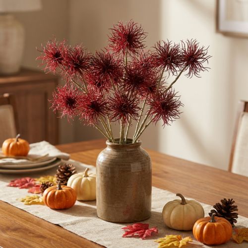 Fleur artificielle Xanthium rouge bordeaux pour décoration d'automne - 80 cm - Lot de 3 | Floristik24.fr