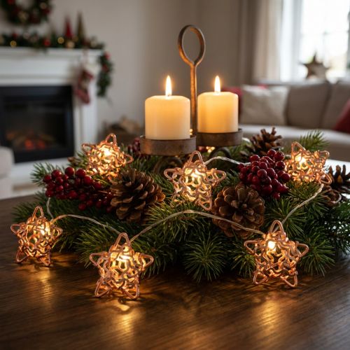 Guirlande LED Étoiles avec Timer Intérieur Cuivre 1,90 m | Floristik24.fr