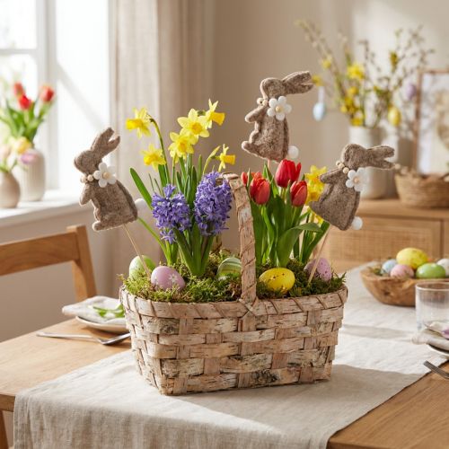 Figurines Lapins de Pâques en Feutre sur Tige 42 cm – Lot de 8 | Floristik24.fr