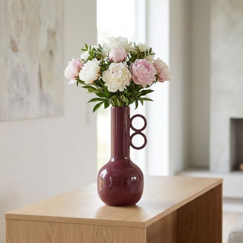 Article Vase design moderne en métal avec long col et anses rondes - 25 cm