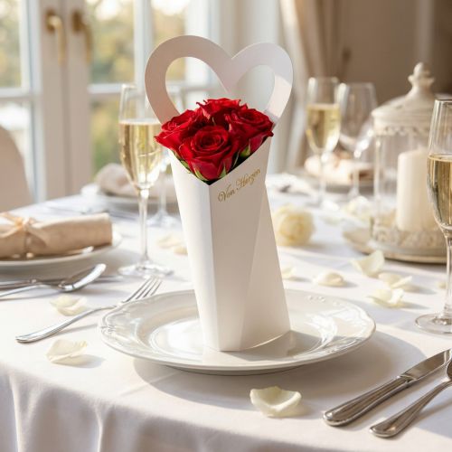 Article Boîte à Fleurs en Forme de Cœur - Blanc et Or - Lot de 12 - 46 cm
