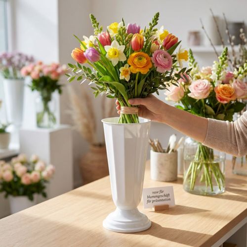 Article Vase blanc en plastique avec pied amovible Ø13cm