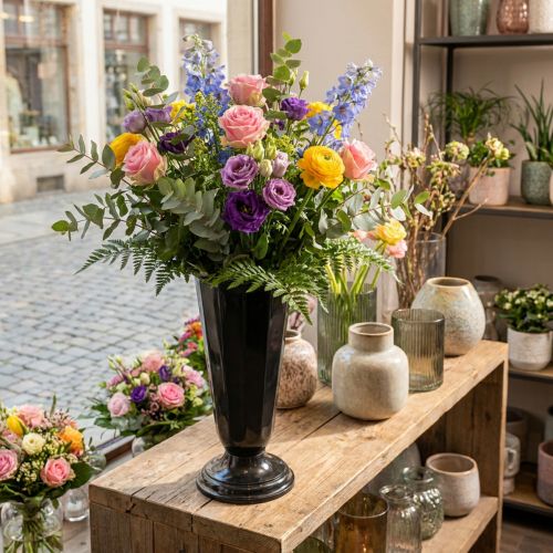 Vase décoratif noir en plastique Ø19cm avec pied | Floristik24.fr