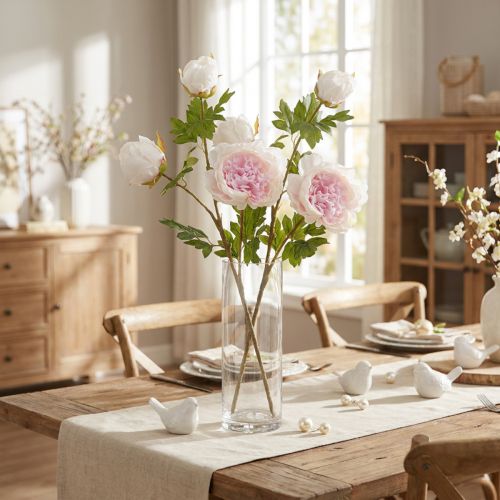 Pivoine artificielle rose 3 fleurs 80 cm 2 pièces | Floristik24.fr
