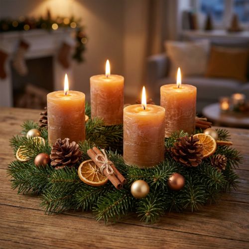 Bougies Rustiques en Cire Pleine Caramel 70×80mm - Lot de 4 | Floristik24.fr