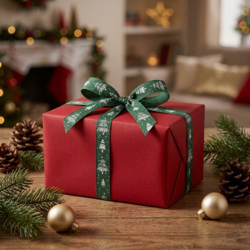 Ruban de Noël avec sapins ruban cadeau vert 15mm 20m | Floristik24.fr