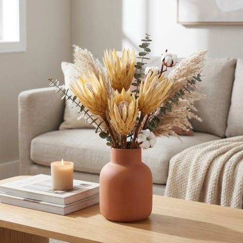 Article Fleur séchée Protea Repens crème naturelle 10-12 cm - Lot de 25