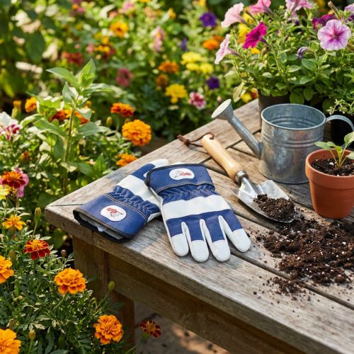 Gants de jardin pour enfants taille 6 bleu et blanc en coton et polyuréthane | Floristik24.fr