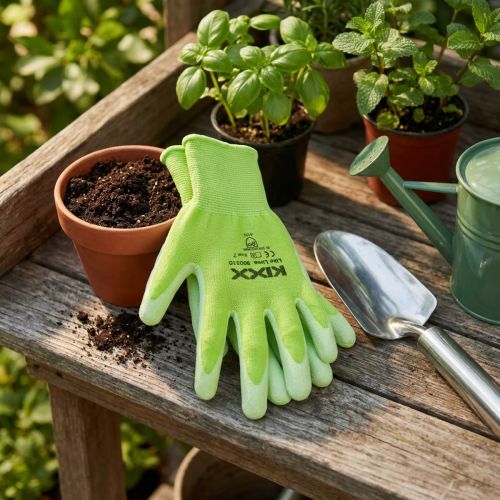Gants de jardin Kixx en nylon, vert lime, taille 10 | Floristik24.fr