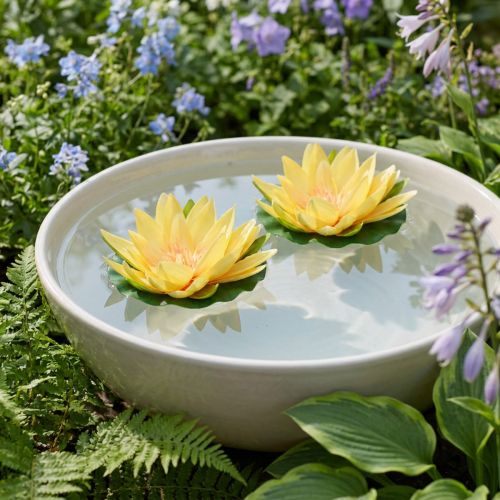 Article Nénuphar artificiel flottant jaune Ø15cm – Lot de 2