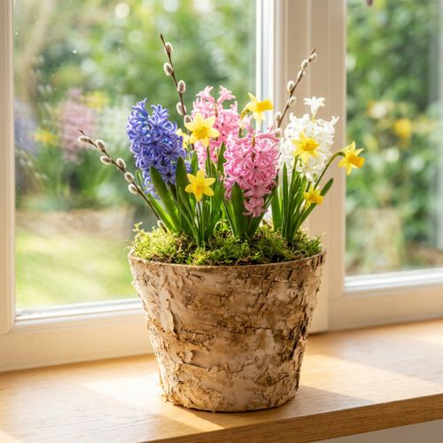 Cache-pot rond en écorce de bouleau Ø12cm H10cm (Lot de 5) | Floristik24.fr